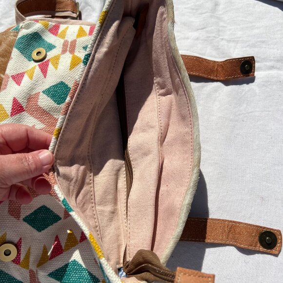 OHLAY Upcycled Canvas Hair-On Genuine Leather Backpack NWT main image 4